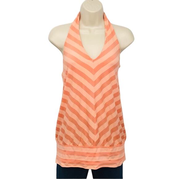 Ella Moss Orange Peach Creamsicle Chevron Stripe Halter Top Retro and Playful - Picture 16 of 16